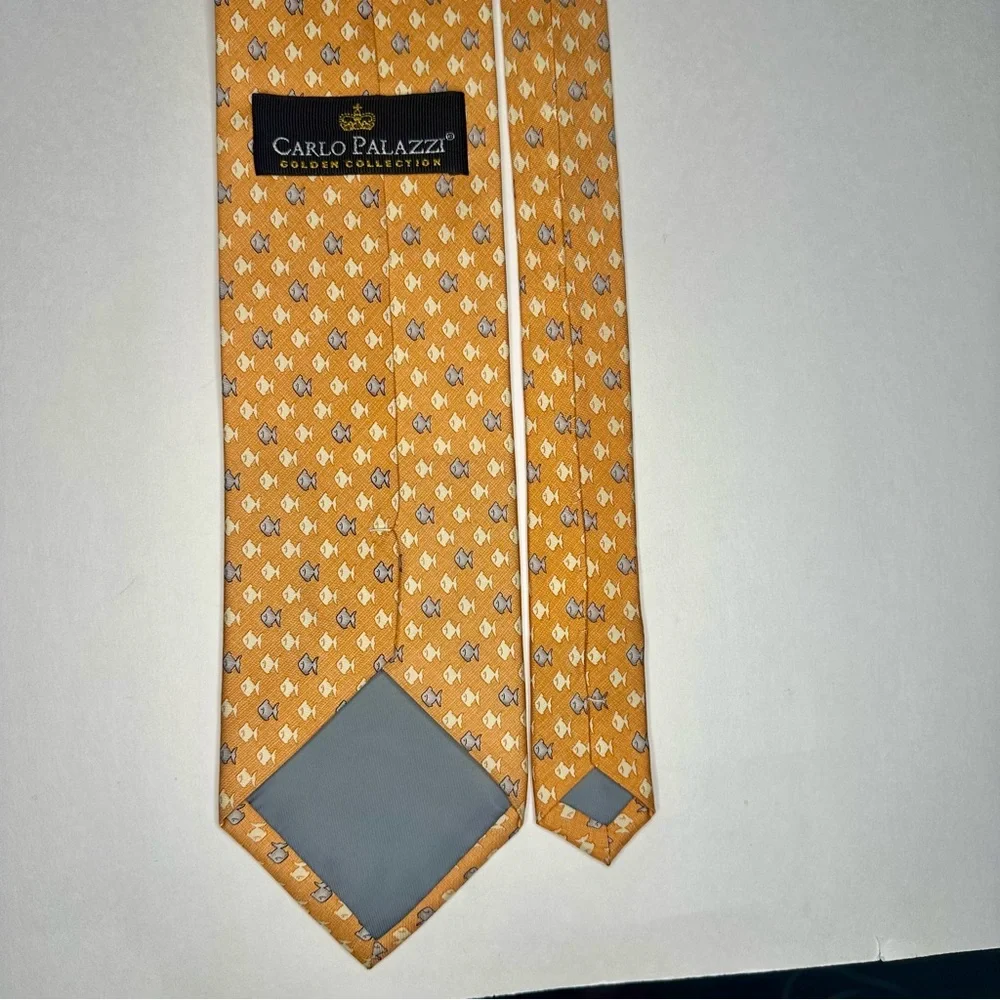 Carlo Palazzi Golden Collection Swimming Fish Classic Silk Tie 3.75”